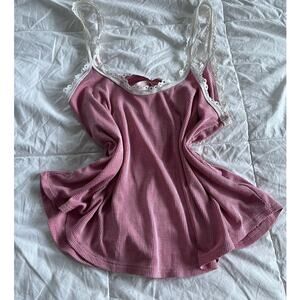 Victoria's Secret Pink Babydoll Ribbed White Eyelet Detail Trim Cami Tank Top XS